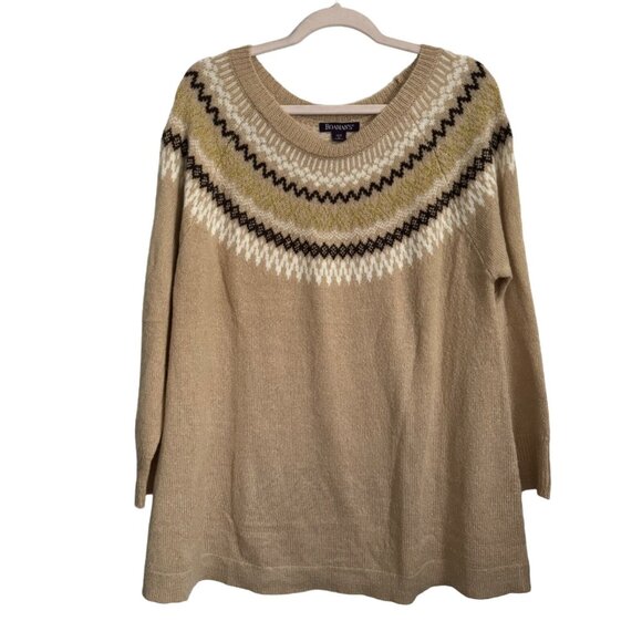 Roamans Womens Fair Isle Sweater Size 14/16WBeige with Geometric Pattern 98% Acr - Picture 1 of 13